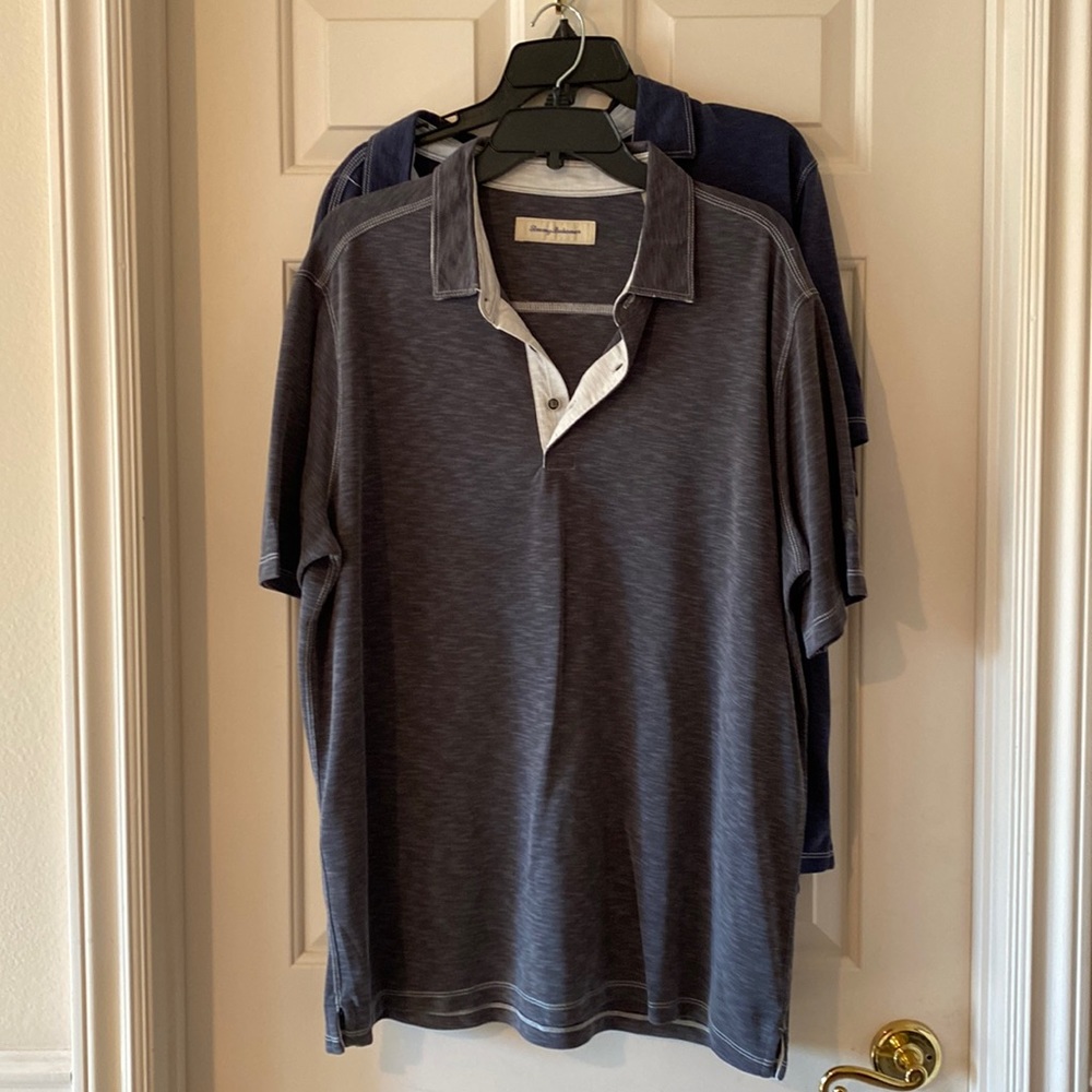 2 shirts. Both XL Tommy Bahama Polo Shirts gray and navy